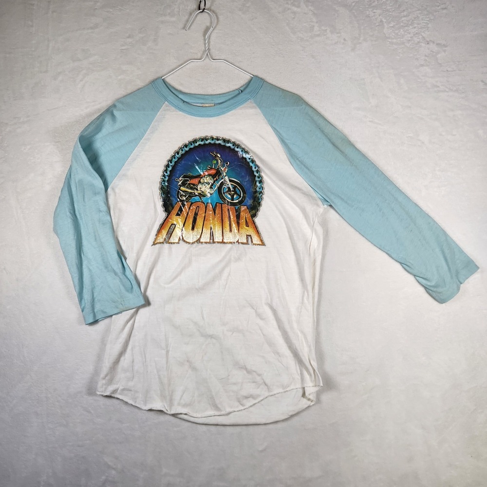 Vintage 80s Honda Motorcycle Raglan T Shirt‎ XL Dannys Palm Beach Graphic